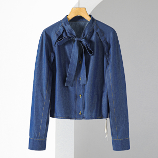 35%莱赛尔天丝纤维V领系带牛仔衬衫 春季 211 栖 569西湖阁老