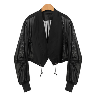 23%醋酸 春装 开衫 无扣下摆抽绳拼接罗纹薄外套008 氐