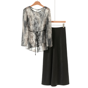 歌 松紧开叉半裙套装 春装 不规则系带小衫 389 绍 西湖阁老