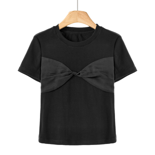 短袖 399西湖阁老 棉质圆领套头扭结修身 夏装 T恤212 莫Y