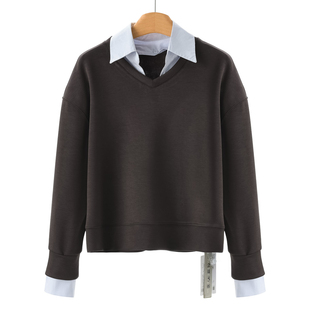 拆卸衬衫 469 春季 兰 假领舒适宽松拼接卫衣029 45%粘纤