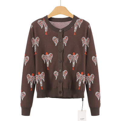 599 33%锦纶【序】春装 圆领单排扣拼色棉质针织开衫外套663