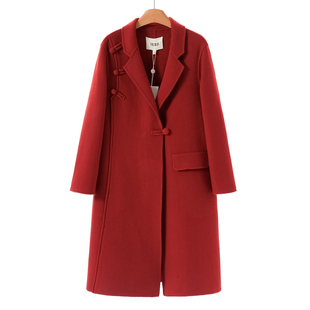 冬装 蕾 袢扣宽松本命年红色双面呢大衣576 100绵羊毛 2699