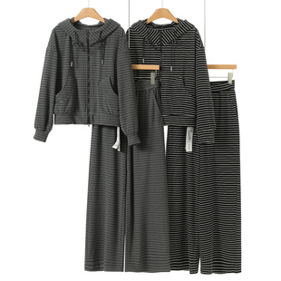冬装 当季 连帽外套 松紧阔腿裤 171 759西湖阁老 条纹套装 帛