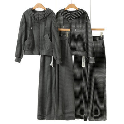 759西湖阁老【帛】当季冬装 连帽外套+松紧阔腿裤条纹套装171