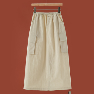 松紧抽绳拼接袋开叉工装 399 夏装 兰 半身裙496 34%锦纶