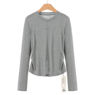 459 85%莱赛尔纤维【栖】春装 收褶修身开叉含羊毛T恤171