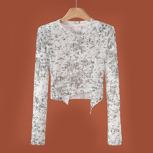 鬼不规则衣摆短款 春季 圆领套头个性 T恤572 绍 西湖阁老