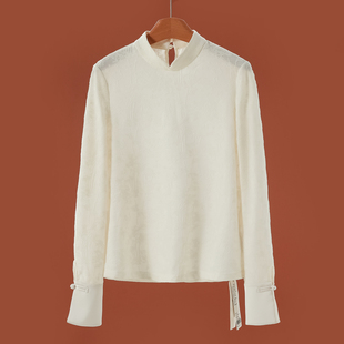 口提花立领套头T恤小衫 579西湖阁老 盘扣袖 冬装 927 栖