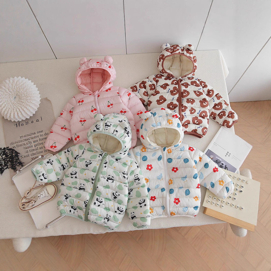 秋冬儿童棉服新款女童棉衣纯色卡