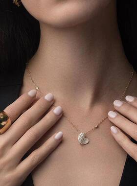 跨境新品满钻爱心项链欧美时尚高级感水钻锁骨链女士配饰necklace