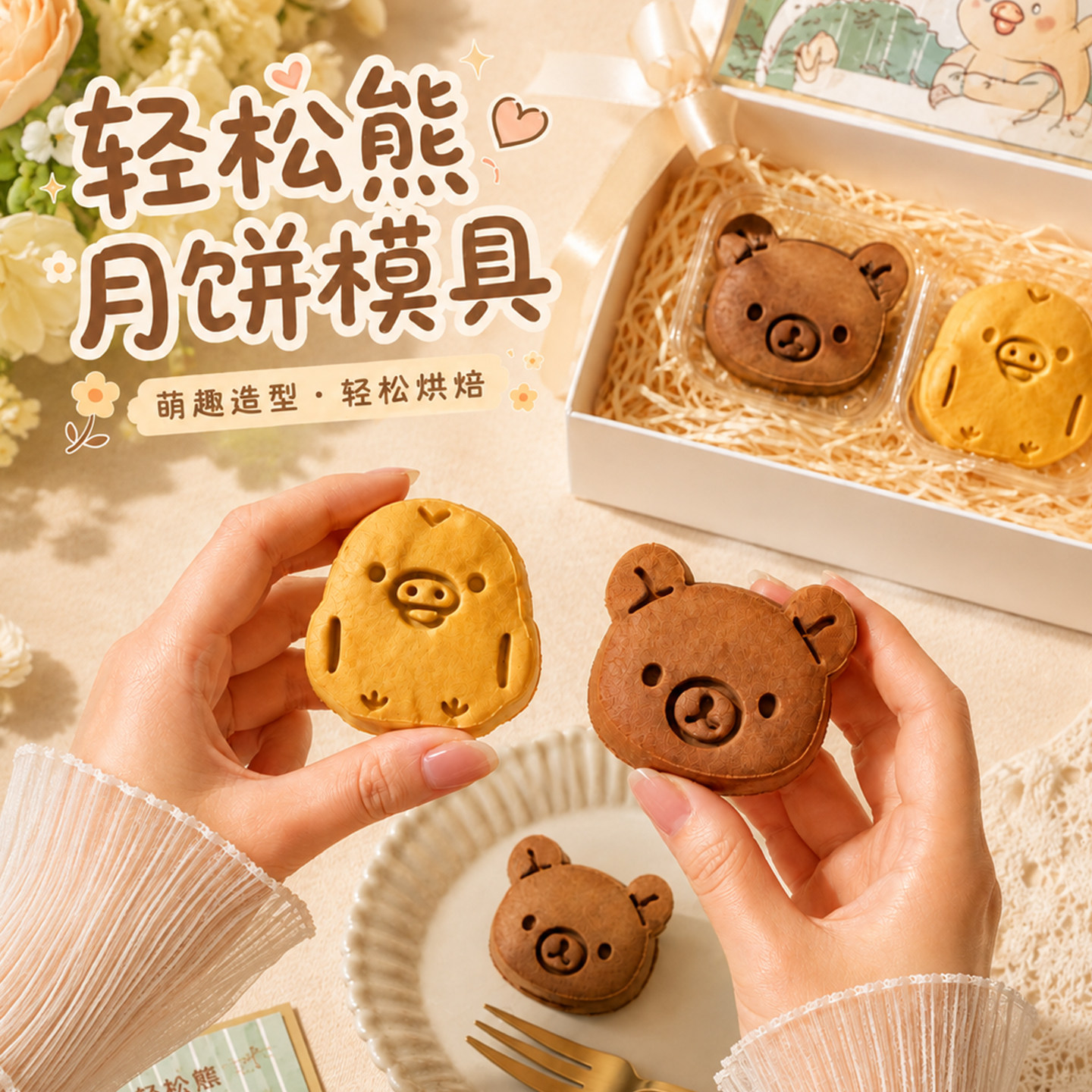 轻松熊饼干模具小熊迪拜软曲奇月饼糖霜饼干馒头家用按压烘焙磨具