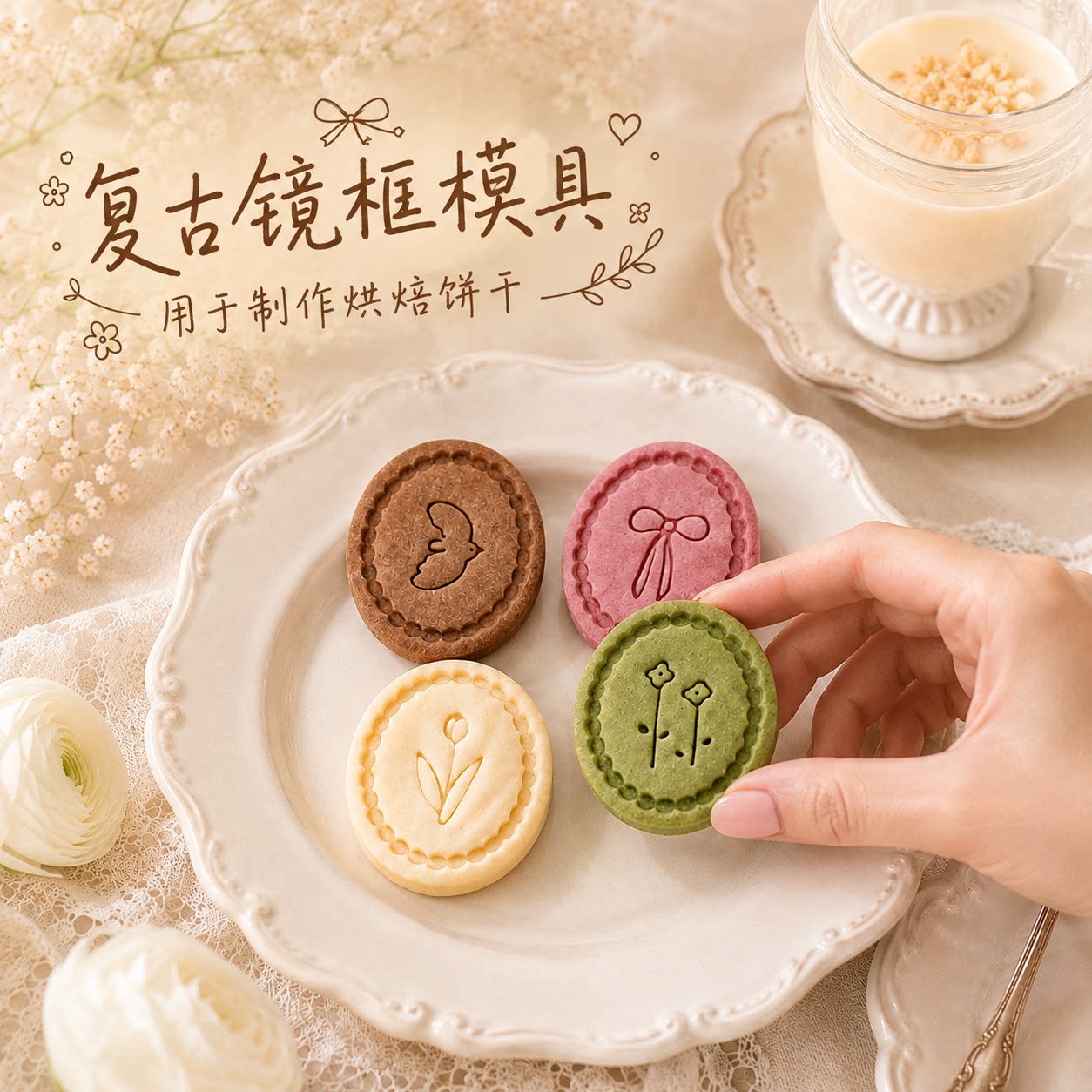 复古饼干模具教师节小花飞鸟椭圆黄油曲奇diy按压式家用烘焙磨具