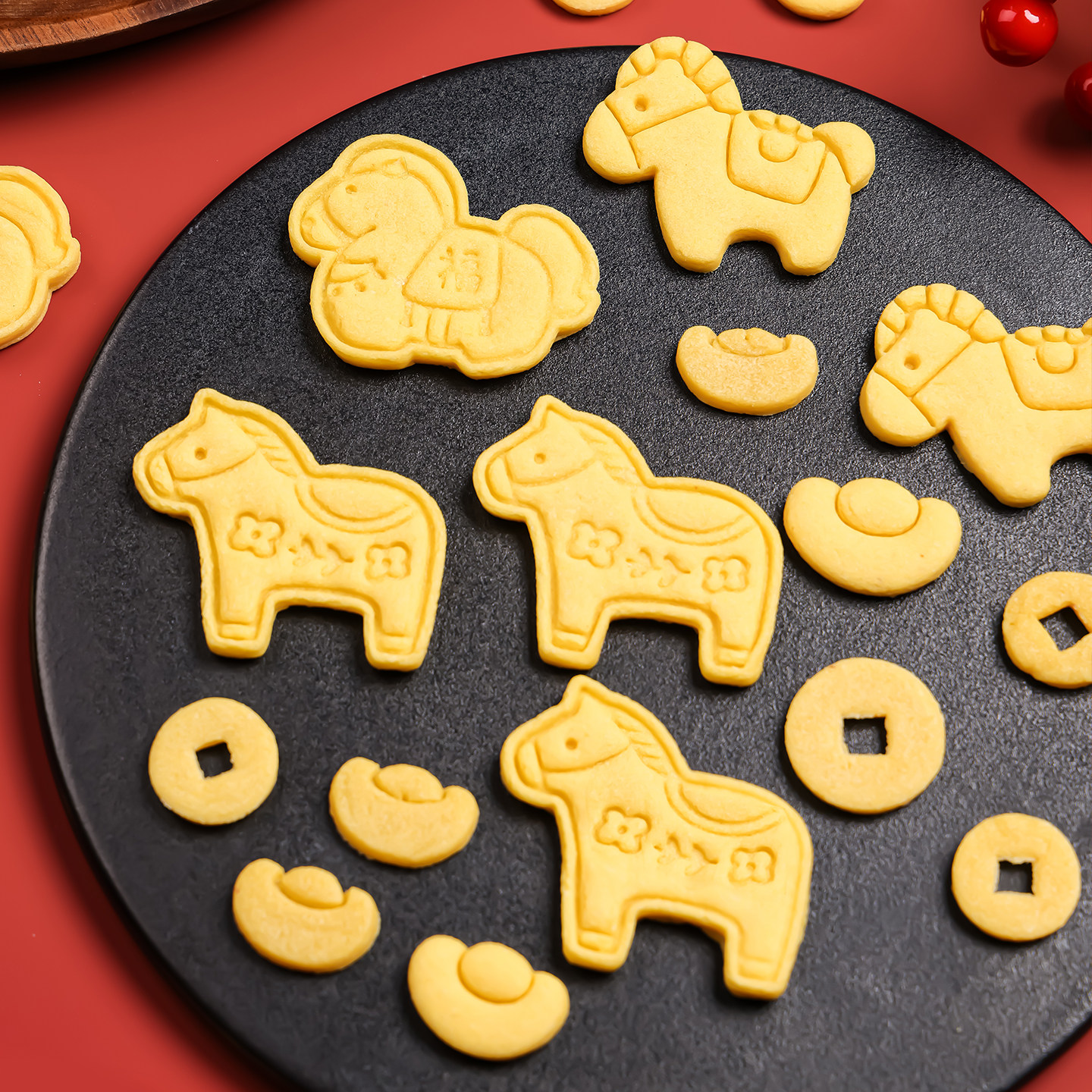 2026新年小马饼干模具马年祝福元宝福袋曲奇按压式家用烘焙磨具