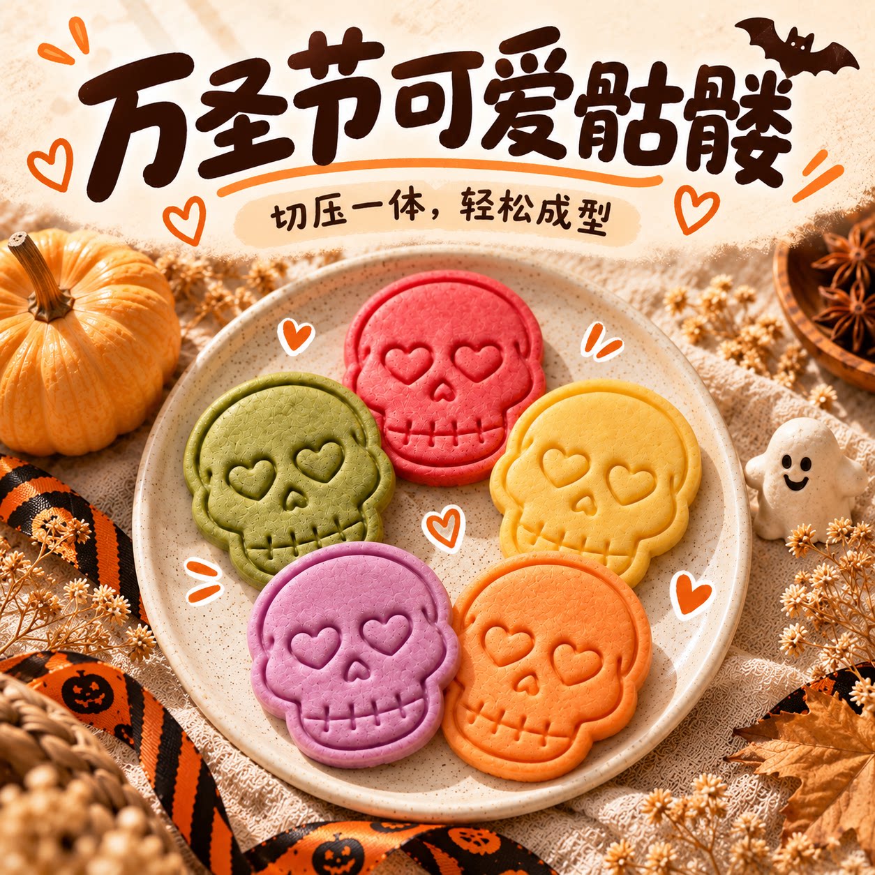 万圣节饼干模具卡通骷髅南瓜可爱幽灵黄油曲奇按压式diy烘焙磨具