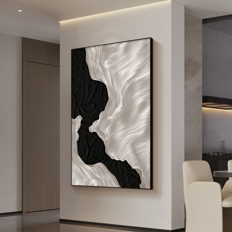 沙发后面背景墙挂画 画轻奢高级感黑白抽象现代简约客厅装饰肌理
