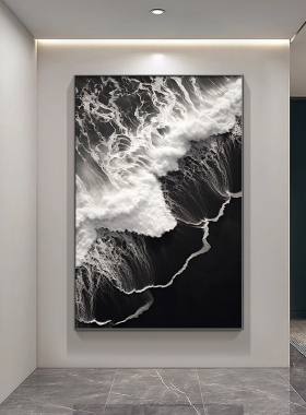 意式极简挂画客厅沙发背景墙装饰画肌理海浪玄关走廊黑白2026新款