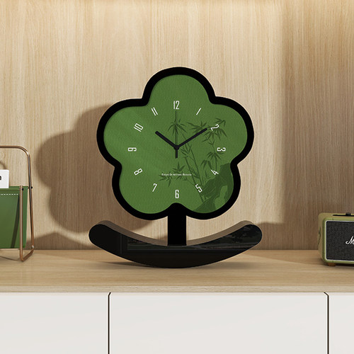 时钟摆台式绿色中古风客厅入户玄关电视柜桌面钟表摆件装饰画摆画