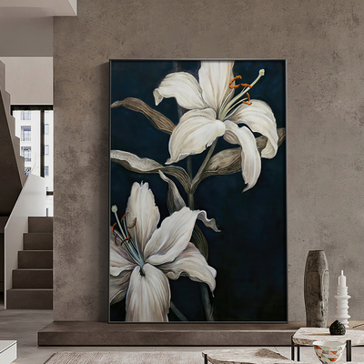 客厅沙发背景墙挂画高级感现代简约抽象画黑白花卉百合花落地壁画
