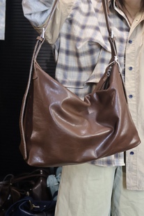 独行野兽双耳hobo头层水染植鞣牛皮真皮女包单肩斜挎包时尚百搭