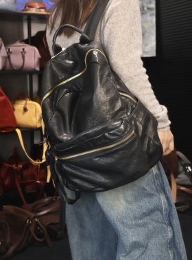 独行野兽头层牛皮男女同款洗水皮真皮双肩包新款背包电脑包旅行包