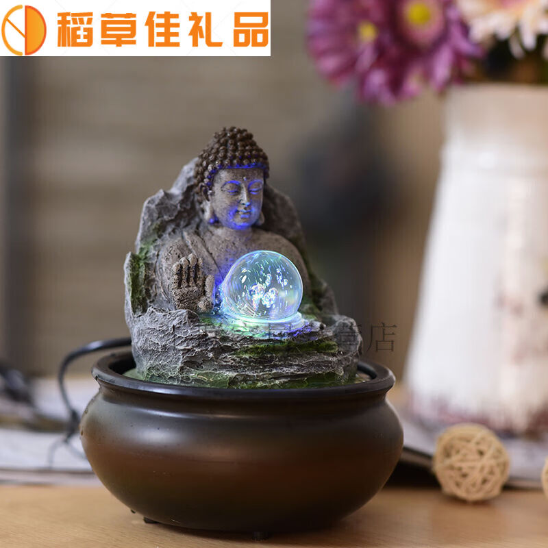 桌面几何流水生财喷泉循环水景客厅转运球轮工艺品13055长16宽16