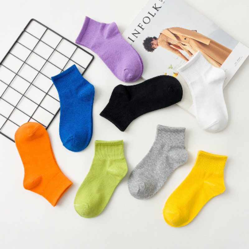 春夏糖果学院中筒潮5双ins棉袜色棉袜风女低帮韩国休闲薄款