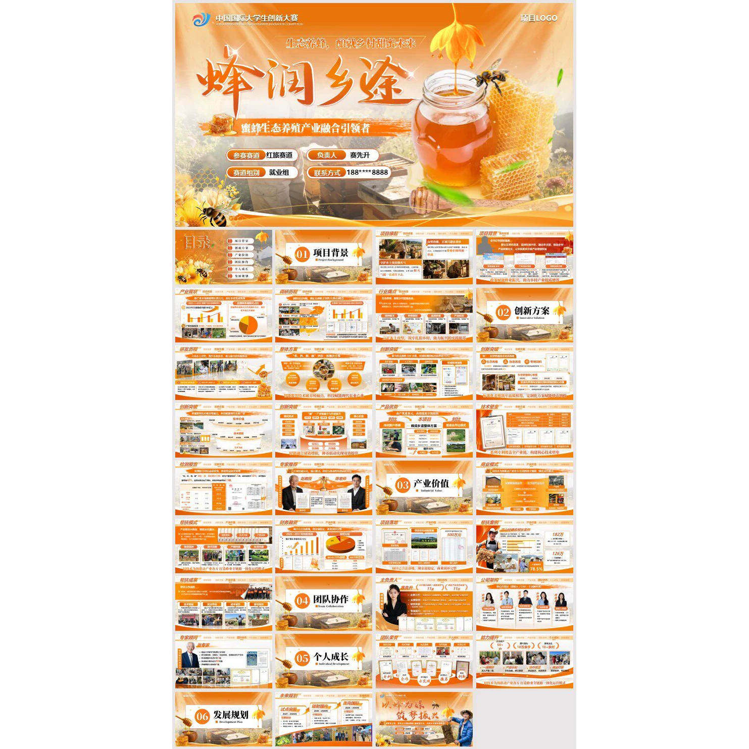 国创赛红旅赛道橙色助农创业组PPT模板乡村振兴挑战杯助农ppt