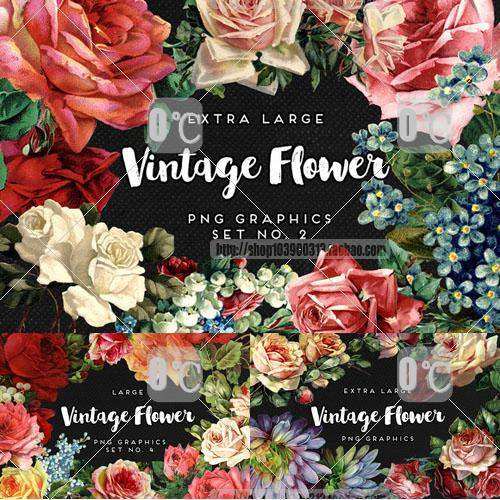 2020唯美维多利亚复古png免抠花卉花束玫瑰图案装饰设计素材