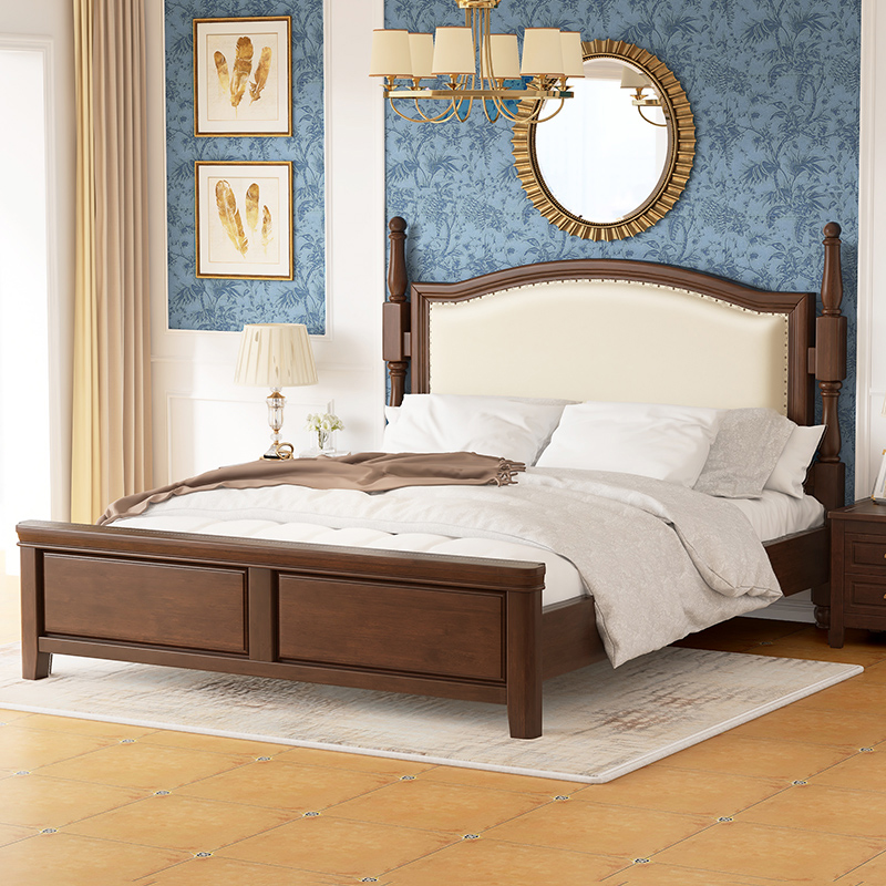 乡村美式床实木床轻奢现代简约1.8米主卧大床1.5软包双人皮床复古