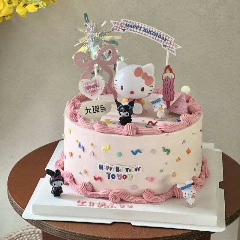 网红可爱KT猫蛋糕装饰摆件三丽鸥美乐蒂凯蒂猫女孩生日甜品台装扮