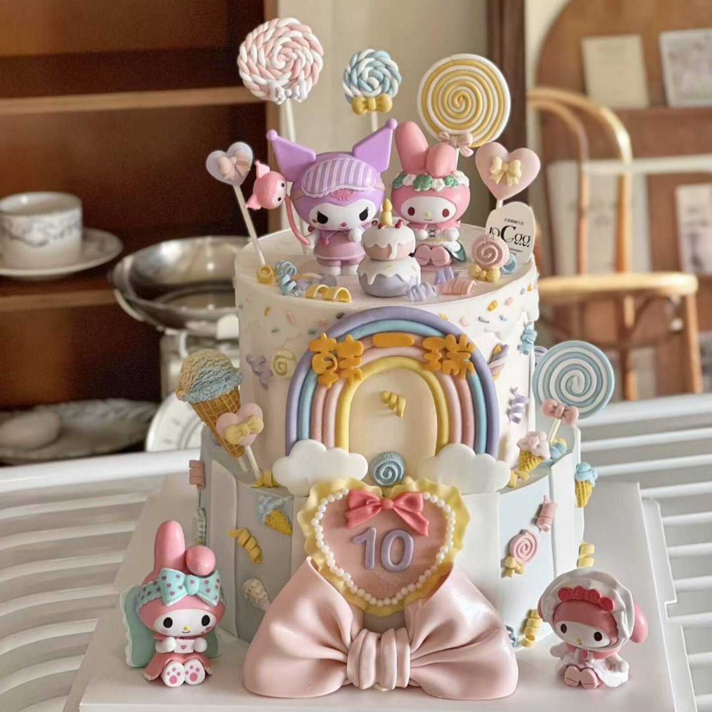 卡通可爱美乐蒂蛋糕装饰三丽鸥库洛米彩虹女孩生日派对甜品插件