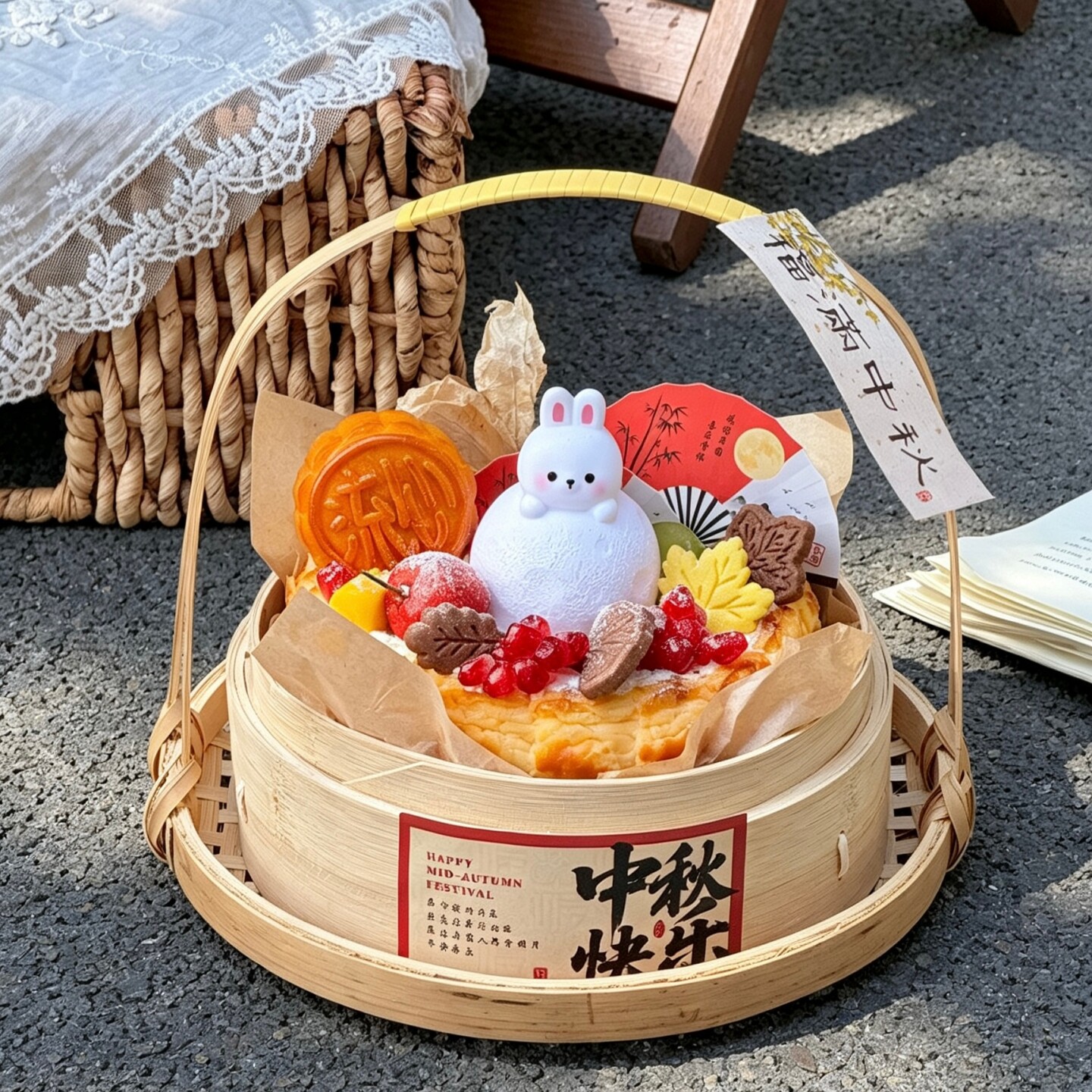 中秋节发光兔子灯蛋糕装饰摆件蒸节日装扮用品