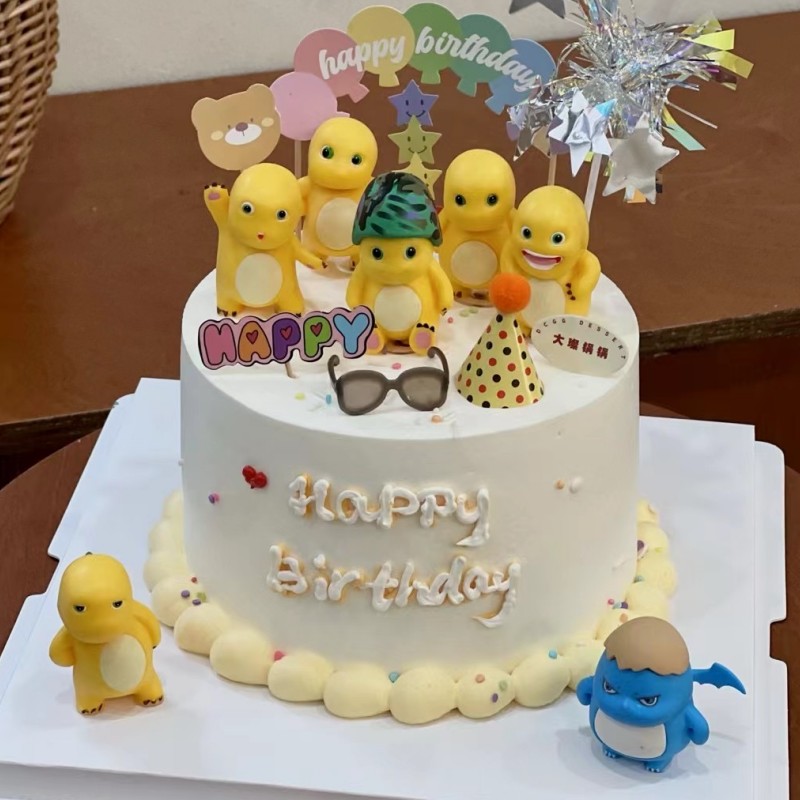 网红可爱胖胖小奶龙蛋糕装饰生日横幅插旗气球小帽子烘焙装扮配件