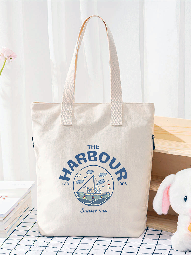 Literature and art harbor cotton canvas bag shoulder student environmental protection storage shopping bag Korean style portable female niche ins style