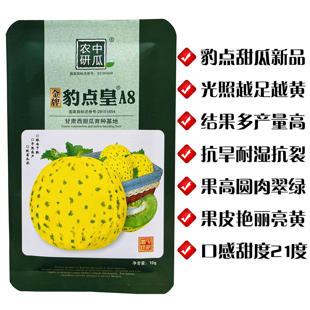 农中研瓜豹点皇A8花皮甜瓜种子 高产早熟清香甜脆香瓜种籽 春季播
