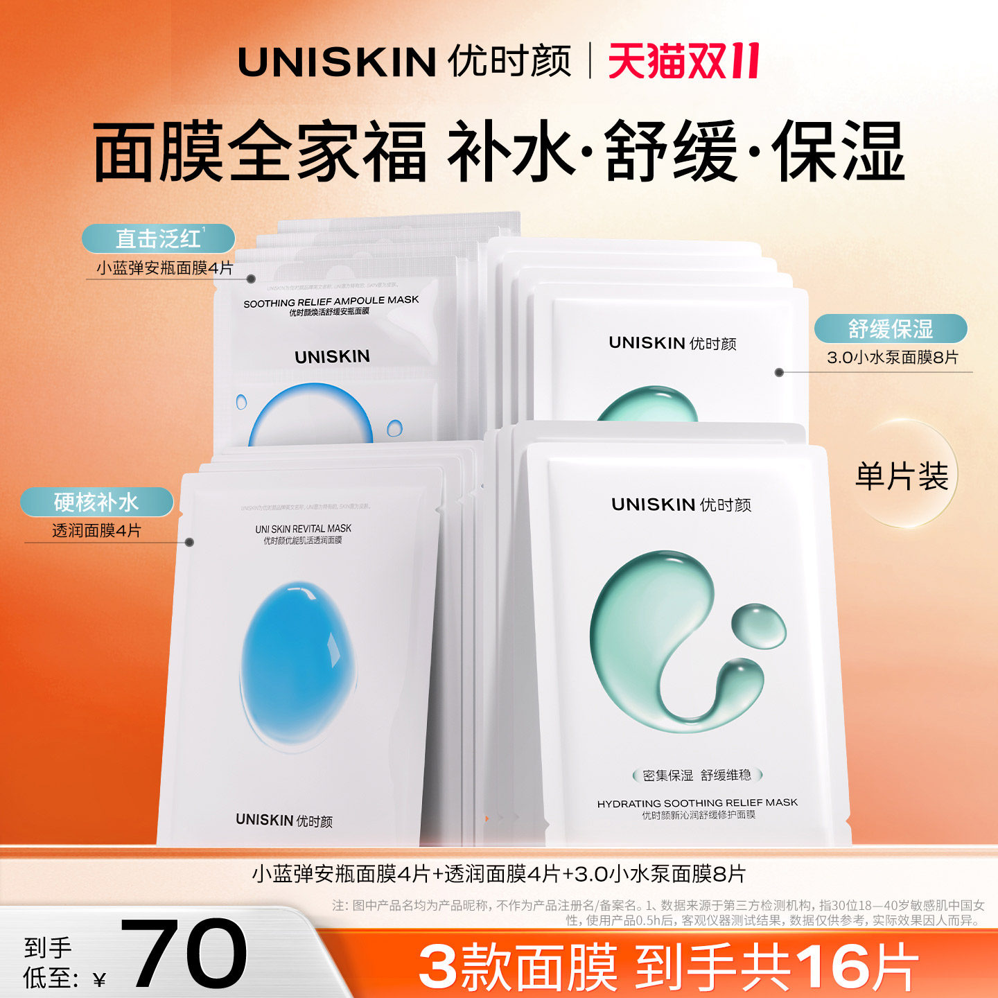 【官方正品】优时颜UNISKIN小蓝弹小水泵透润面膜组合装舒缓补水