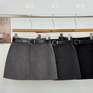 XIBEIERXIXI高腰短裙女2025冬季人字纹A字裙显瘦包臀百搭半身裙子