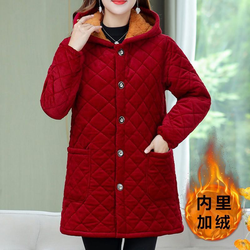 四川省省服冬装女中长款棉服妈妈装冬季棉衣加厚围裙连帽棉袄罩衣
