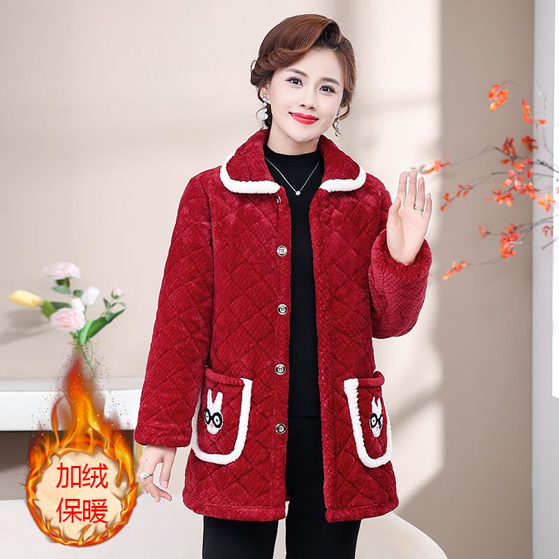 四川省服加绒加厚罩衣新款妈妈洋气冬季冬天棉衣外穿中长款棉服