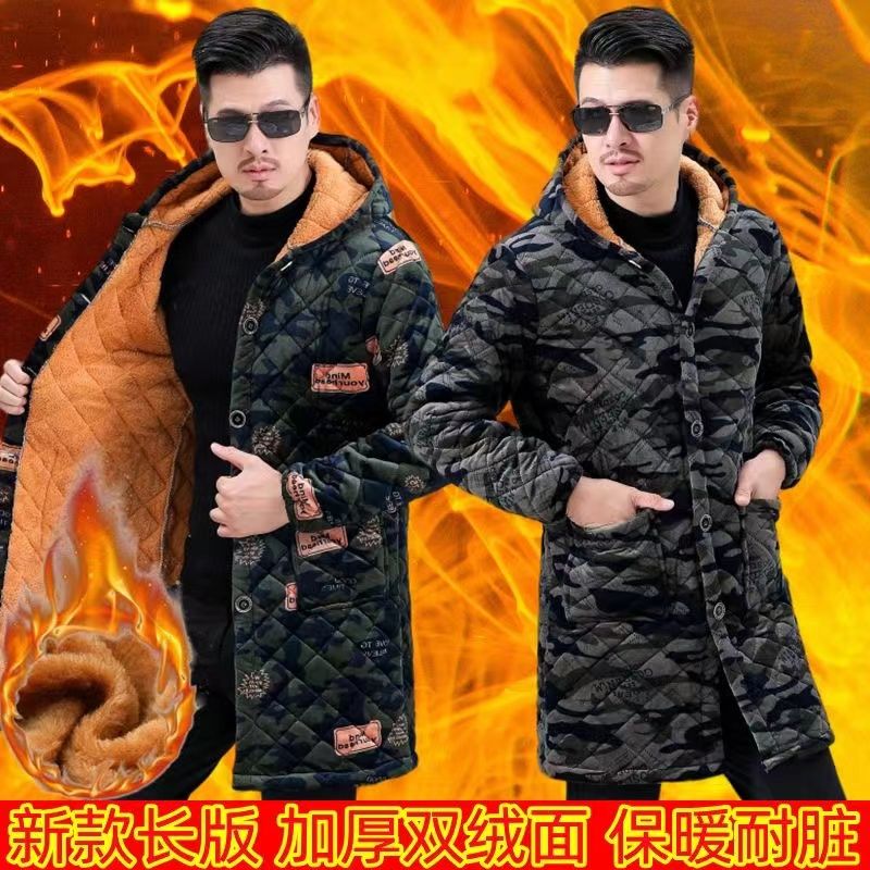 四川胜负加绒加厚男士罩衣工作服宽松中长款保暖棉衣棉服超厚外穿