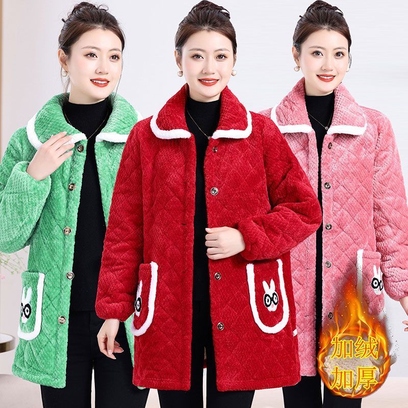 四川省服翻领棉服罩衣小熊新款家用加绒加厚耐脏女士时尚休闲居家