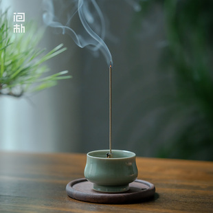 问朴 青瓷小香插景德镇越窑高端迷你陶瓷线香插香座 全手工原创