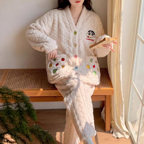 睡衣女珊瑚绒秋冬季加厚加绒卡通可爱保暖女生冬天大码套装家居服