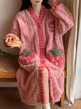 珊瑚绒睡衣女秋冬季加厚甜美睡袍