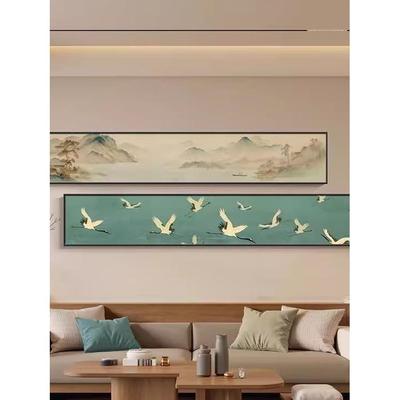 瑞鹤图沙发背景墙装饰画宋氏美学山水客厅挂画新中式卧室窄长条画