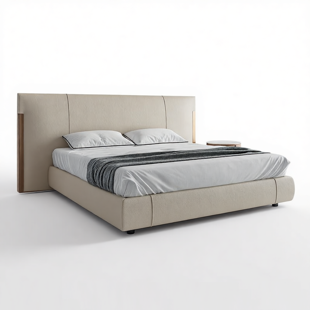 意式极简真皮床双人床婚床高级感