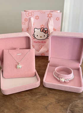生日礼物999足银圆珠手链女简约可爱哈喽Kitty银吊坠项链儿童大人