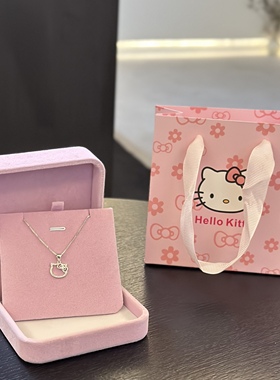 生日礼物Kitty纯银项链女甜美锁骨链送闺蜜女友时尚气质吊坠百搭