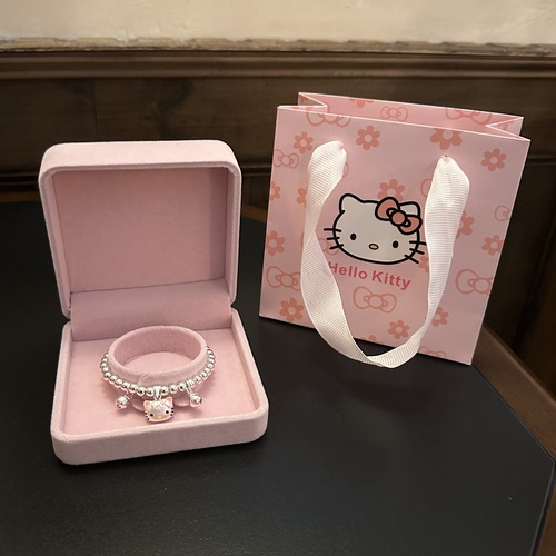 生日礼物足银999圆珠手链女可爱哈喽Kitty银吊坠项链一套儿童大人